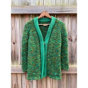 Vintage Hand-Knit Green Wool Cardigan by Gladys Massey